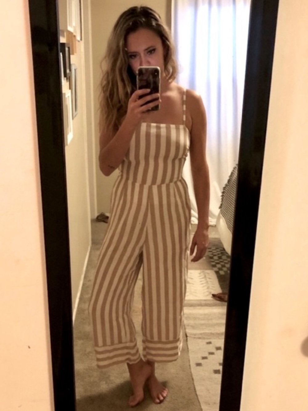 Beach Riot Savannah Jumpsuit Corset Back Tan White Stripe Petite size Small